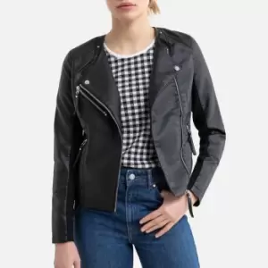 Image of Short Faux Leather Jacket with Zip Fastening