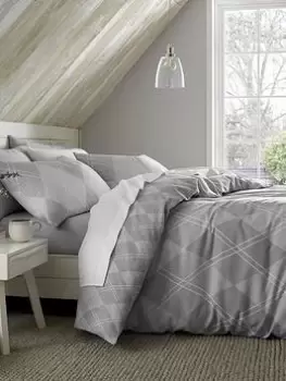 Image of Catherine Lansfield Brushed Argyle Reversible Duvet Cover Set In Grey