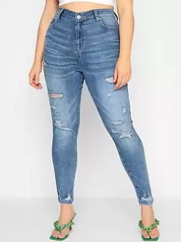 Image of Yours Clothing Destroyed Rip Knee Ava Bleach, Blue, Size 20, Women