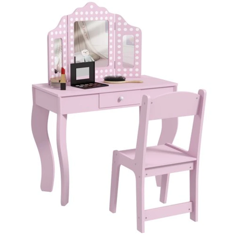 Image of AIYAPLAY Aiyaplay - Kids Dressing Table Set Make up w/ Stool, Drawer, for Playroom 5056725572259
