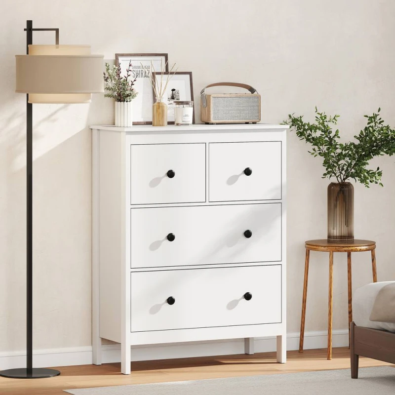 Image of HOMCOM Modern Chest of Drawers, 4 Drawer Dresser for Bedroom, White White Unisex