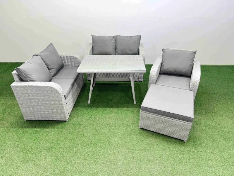 Image of Fimous 6 Seater Outdoor Rattan Garden Furniture Set Love Sofa Light Grey Light Grey Unisex
