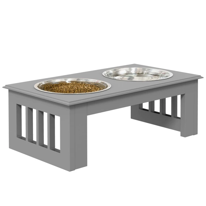 Image of PawHut Pawhut - Raised Dog Bowls Pet Feeder Raised Elevated Stainless Steel Food Grey 5056725541576