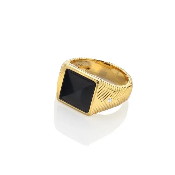 Image of Hot Diamonds x Jac Jossa Black Onyx Signet Ring DR256/S Size: Size S