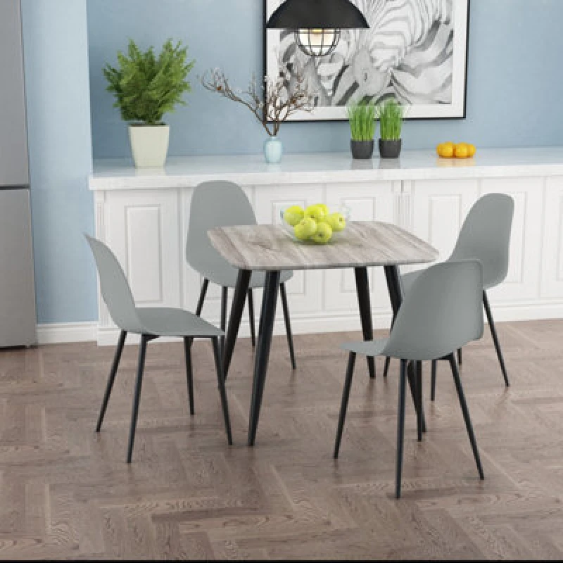Image of Core Products Aspen Grey Oak Effect 80Cm Square Dining Table With 4 Light Grey Plastic Curve Design Chairs