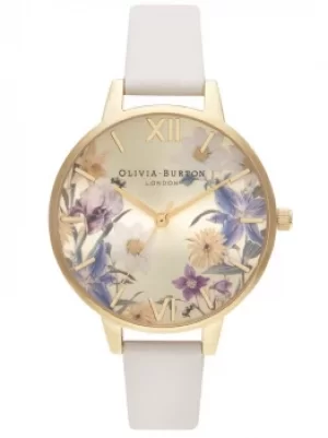 Image of Olivia Burton Best In Show Gold Plated Floral Dial Nude Strap...