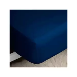 Image of Belledorm Easycare Polycotton Percale 200 Thread Count 11" Deep Fitted Sheet, Navy, Cot