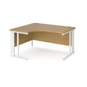 Image of Office Desk Left Hand Corner Desk 1400mm Oak Top With White Frame 1200mm Depth Maestro 25 MCM14ELWHO