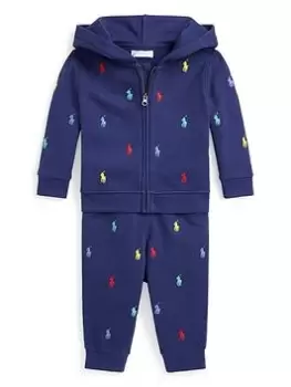 Image of Ralph Lauren Baby Boys Horse Print Jog Set - Navy, Size 9 Months