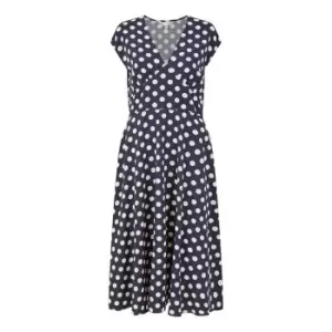 Image of Yumi Navy Spot Print Midi Dress - Blue