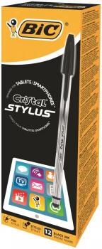 Image of Bic Cristal Stylus Medium Ball Point Pen Black Box of 12 Pens