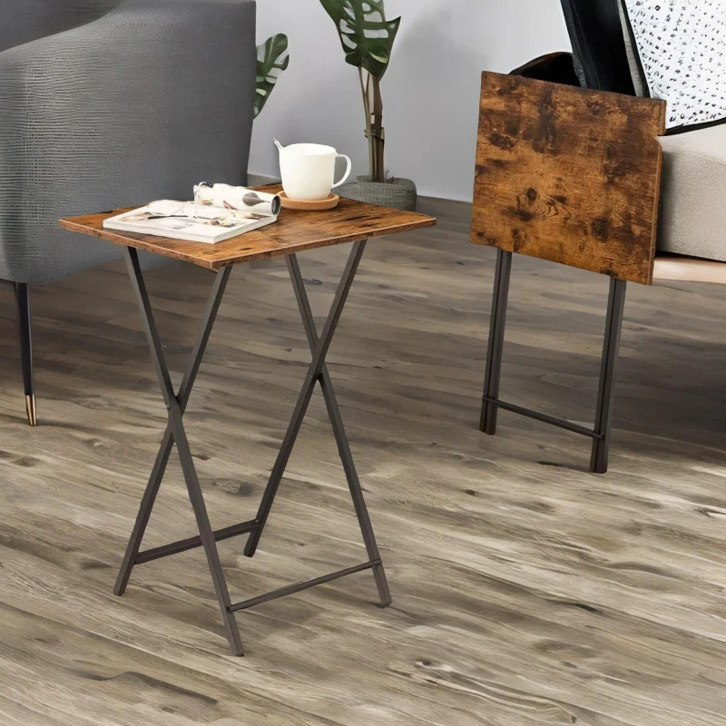 Image of Rafaelo Mobilia Set of 2 Folding Tables in Brown Brown Unisex