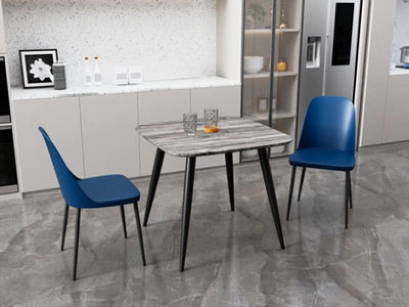 Image of Core Products Aspen Grey Oak Effect 80Cm Square Dining Table With 2 Blue Plastic Duo Design Chairs