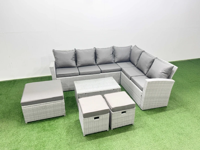 Image of Fimous Garden Outdoor Rattan Furniture Set 9 Seater Rattan Garden Sofas Set in Light Grey Light Grey Unisex