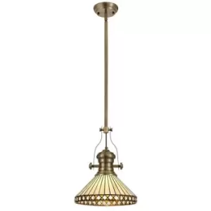 Image of 1 Light Telescopic Ceiling Pendant E27 With 30cm Tiffany Shade, Antique Brass, Amber, Crystal - Luminosa Lighting