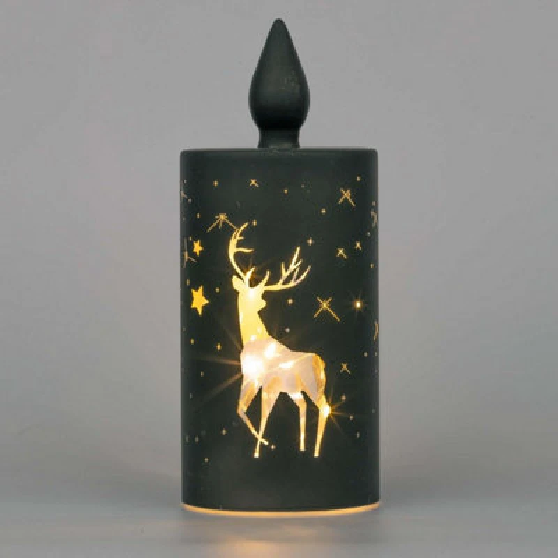 Image of Shatchi 22Cm Christmas Decorated Vase Candle LED Black Glass Candle / Stag