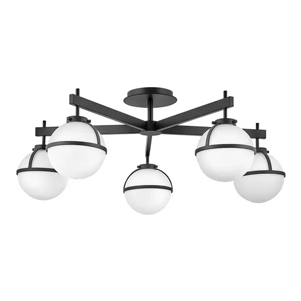 Image of Hinkley Hinkley Hollis Bathroom 5 Light Glass Semi-Flush Ceiling Light - Black