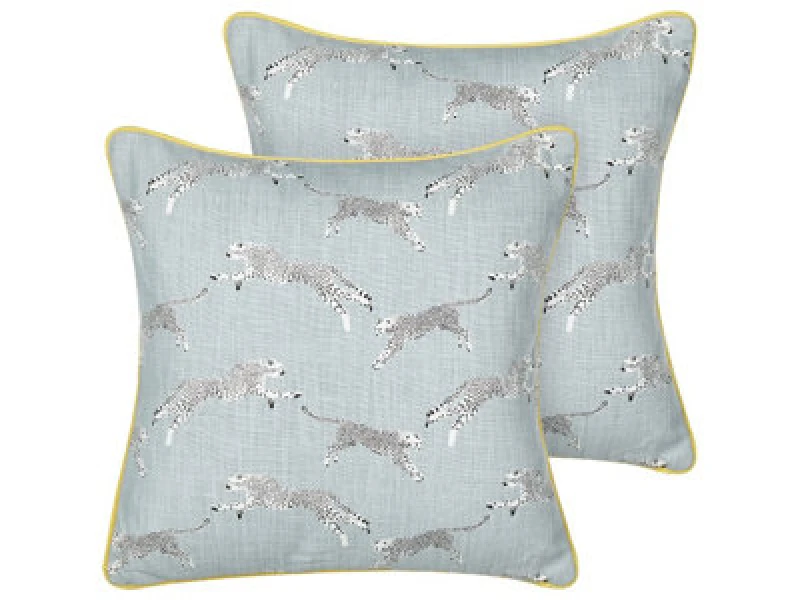 Image of Beliani Set Of 2 Decorative Cushions Arales Cotton 45 X 45cm Light Grey Animal Pattern