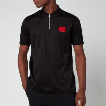 Image of Hugo Boss Deresom Red Patch Logo Zip Polo Shirt Black Size M Men