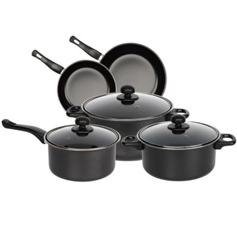 Image of Gr8 Home Black 8 Piece Non Stick Cookware Set Cooking Pot Frying Pan Saucepan With Lids