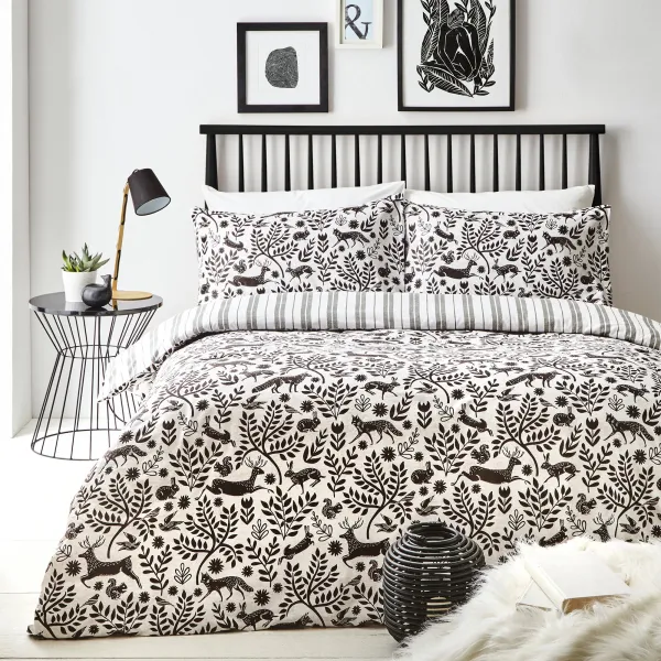 Image of furn. Skandi Woodland Duvet Cover and Pillowcase Set White/Grey
