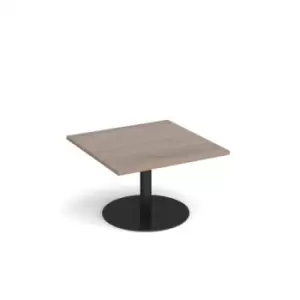 Image of Monza square coffee table with flat round Black base 800mm - barcelona walnut