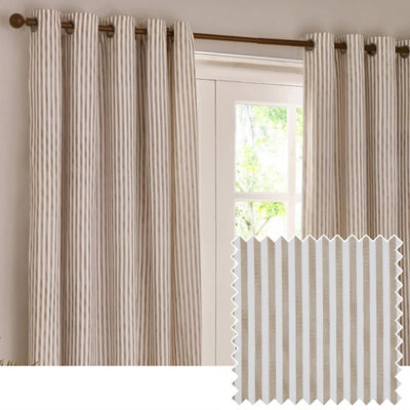 Image of Yard Hebden Striped 100% Cotton Lined Eyelet Curtains Natural 229cm width 137cm drop, Cream 5025532848918