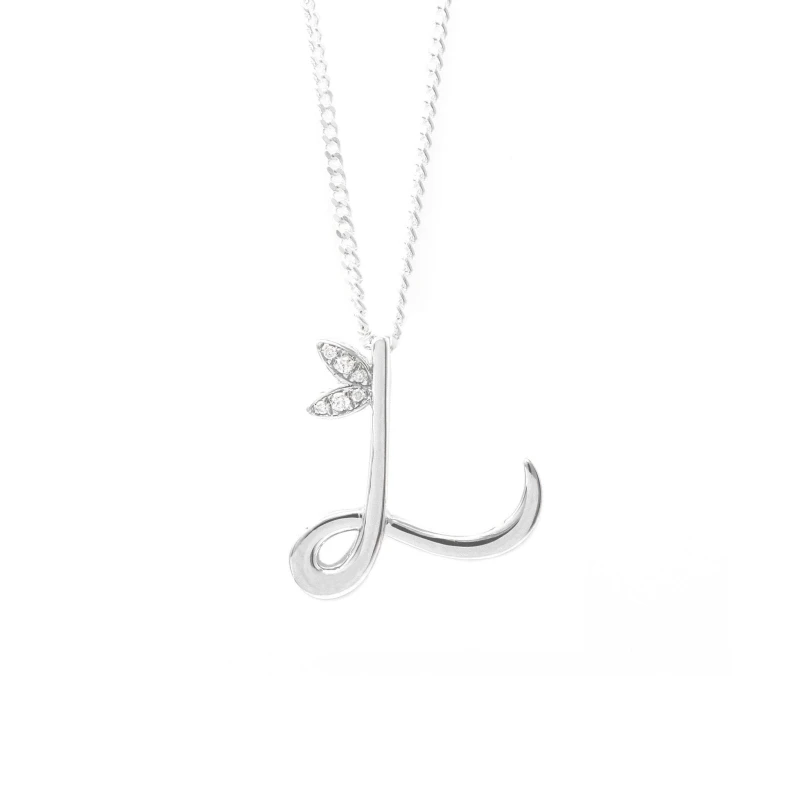 Image of Say It With Winged Diamond Initial Necklace - Sterling Silver - L/18" Size: 18" Silver Unisex 18"