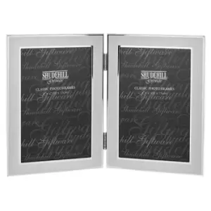 Image of Plain Silver Double Folding Portrait Photo Frame