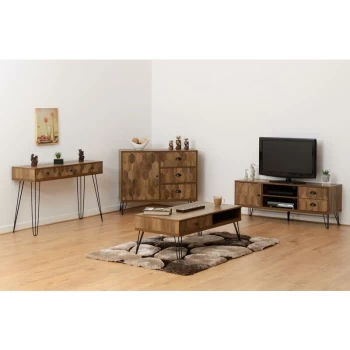 Image of Ottawa Honeycomb 1 Door 2 Drawer TV Cabinet Oak & Black Hairpin Legs - Seconique