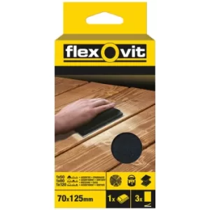 Image of Flexovit 63642556830 Hook & Loop Sanding Block Kit 70x125mm -1 Blo...