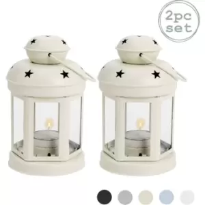Image of Metal Hanging Tealight Lanterns - 16cm - Cream - Pack of 2 - Nicola Spring