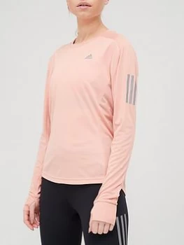 Image of adidas Own The Run Long Sleeve T-Shirt - Blue, Blush, Size S, Women