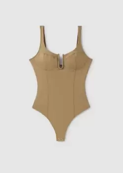 Image of Good American Womens Scuba U Neck Bodysuit In Pecan