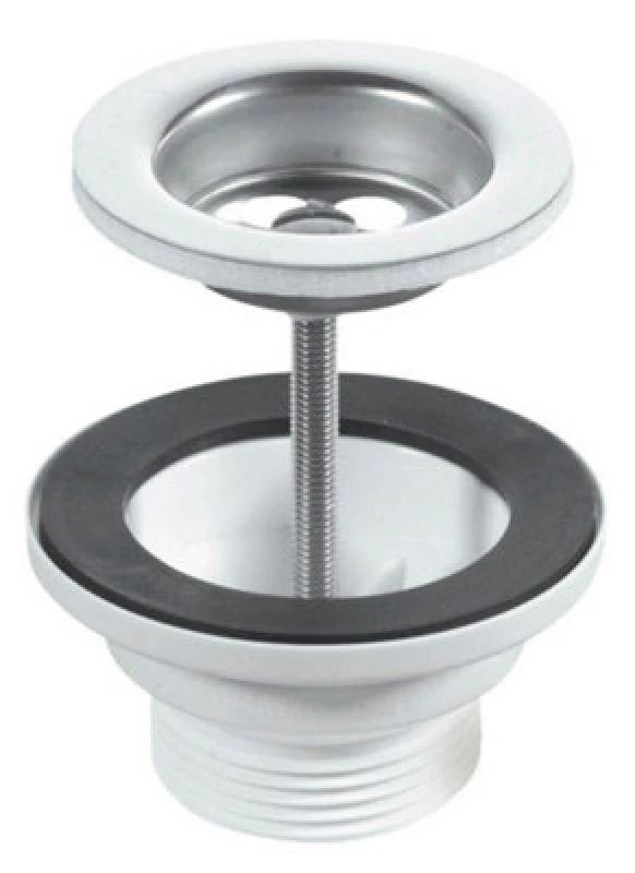 Image of McAlpine BSW1PC 60mm Stainless Steel Flange Centre Pin Basin Waste with Black PVC Plug, CP chain and stay 1.25" Black