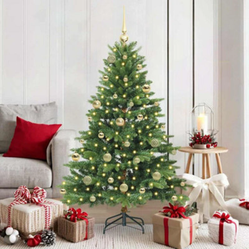 Image of vidaXL Artificial Christmas Tree with 150 LEDs, Gold Balls Green 150 x 101cm PE and PVC, Green 3397540