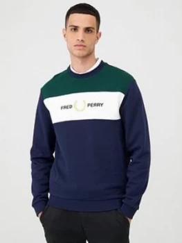 Image of Fred Perry Embroidered Panel Sweatshirt - Navy, Size XL, Men