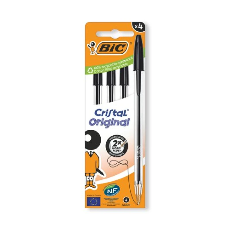 Image of Bic Bic Cristal Ballpoint Pen Medium Black (Pack of 4) 516335 516335