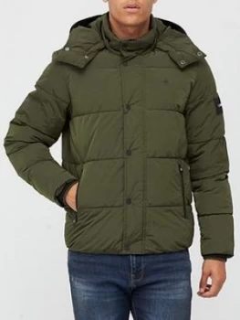 Image of Calvin Klein Crinkle Nylon Padded Mid Length Jacket - Khaki