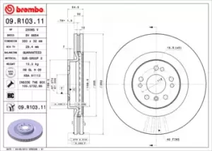 Image of BREMBO Brake disc 09.R103.11 Brake rotor,Brake discs MERCEDES-BENZ,M-Klasse (W164),R-Klasse (W251, V251),GL (X164)