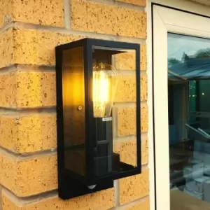 Image of Harperliving - Harper Living Black Modern Clear Glass Motion Sensor Outdoor Wall Light (23.5 x 11.2 x 11cm)