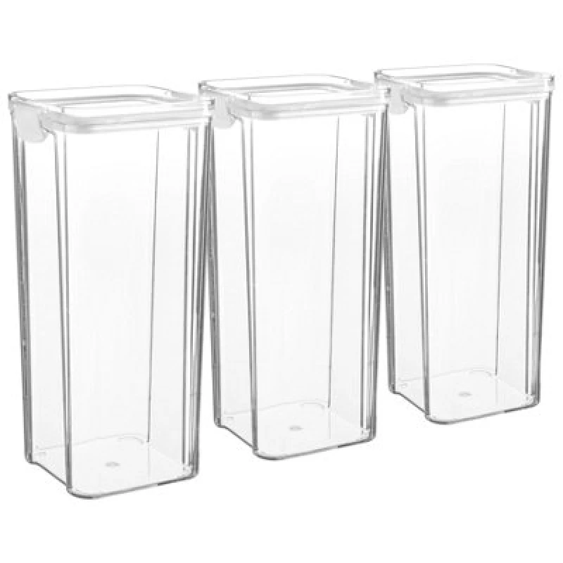 Image of Argon Tableware 3X Food Storage Containers - 1.8 Litre - White Reusable Airtight Stackable Meal Prep Lunch Box With Clip-Lock Lid