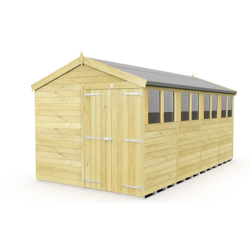 Image of Buttercup Farm 8 x 16 Feet Apex Shed - Double Door W/ Windows - L472 x W231 x H217cm in Brown Brown Unisex