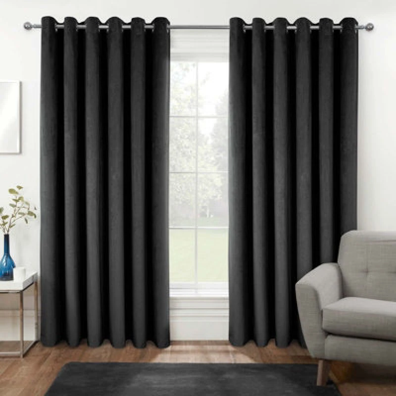 Image of Homescapes Thermal 100% Blackout Grey Velvet Curtains, 117 X 183cm (46" X 72")