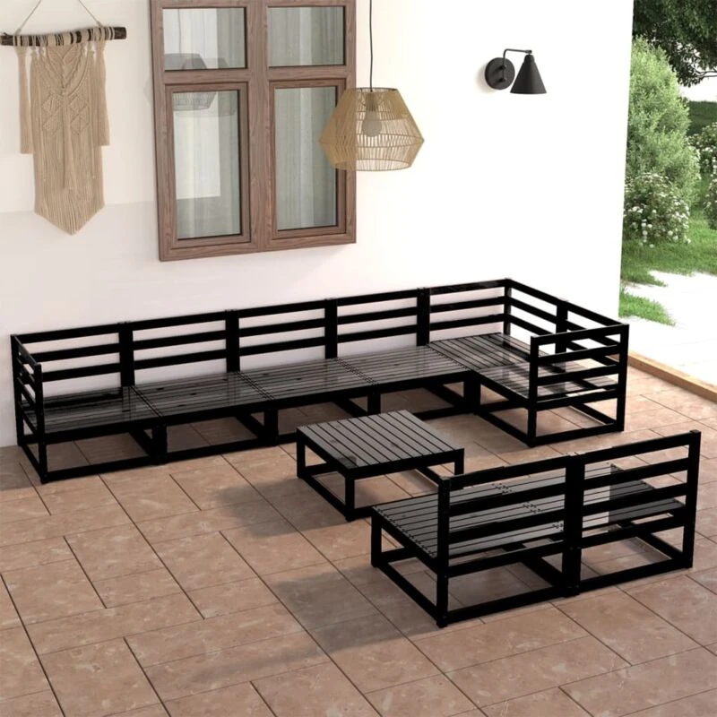 Image of VIDAXL 9 Piece Garden Lounge Set Black Solid Pinewood Vidaxl 8720286467268