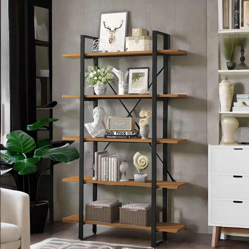 Image of Rafaelo Mobilia Industrial 5 Tier Rustic Brown Bookcase Brown Unisex