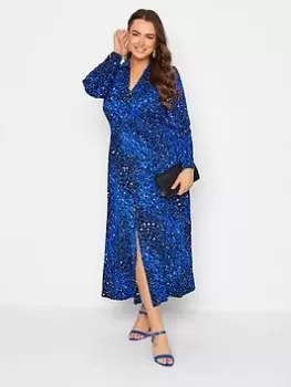 Image of Yours Shirred Waist Collar Dress - Blue Size 30-32, Women