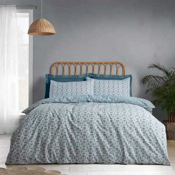 Image of Catherine Lansfield Sardinia Mosaic Tile Blue Duvet Cover and Pillowcase Set Blue