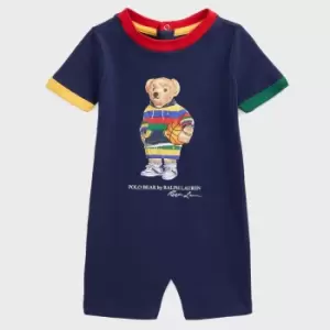 Image of Polo Ralph Lauren Baby's Bear Motif Cotton-Jersey Romper - 6-9 months