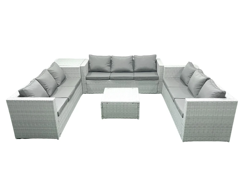 Image of Fimous Rattan Garden Outdoor Furniture Set 9 Seater Rattan Garden Sofa Set with Side Table Light Grey Mixed Light Grey